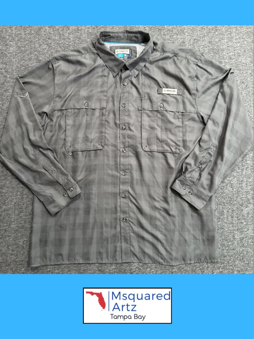 Magellan Outdoors Fish Gear Aransas Pass Fishing Shirt Gray Plaid 2XL Vented